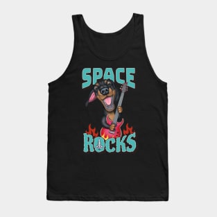 Fun Doxie Dog with guitar on a Dachshund Space Rocks tee Tank Top